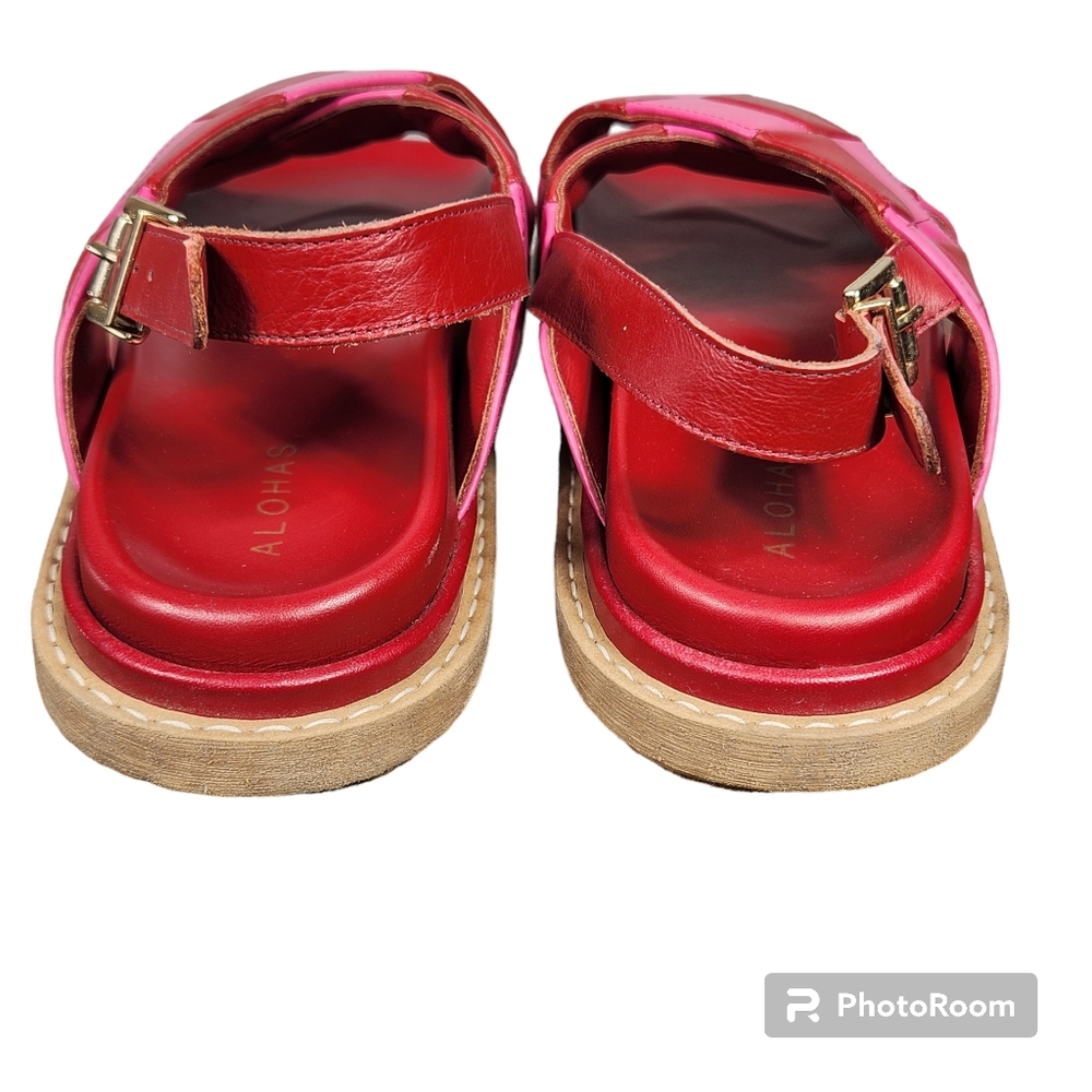 ALOHAS Pink and Red Woven Leather Sandals - Picture 5 of 6